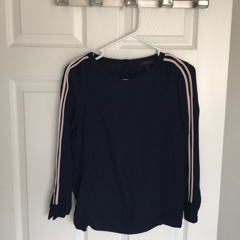 Navy blouse with pink stripes